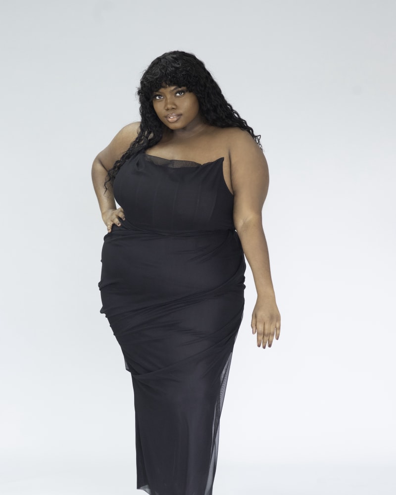 Front of a model wearing a size 2X Khloe in Black by Houghton by Katharine Polk. | dia_product_style_image_id:293151